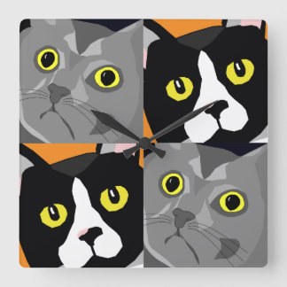 Popkunst-Wanduhr George- u. Lucas-Katzen abstrakte Quadratische Wanduhr