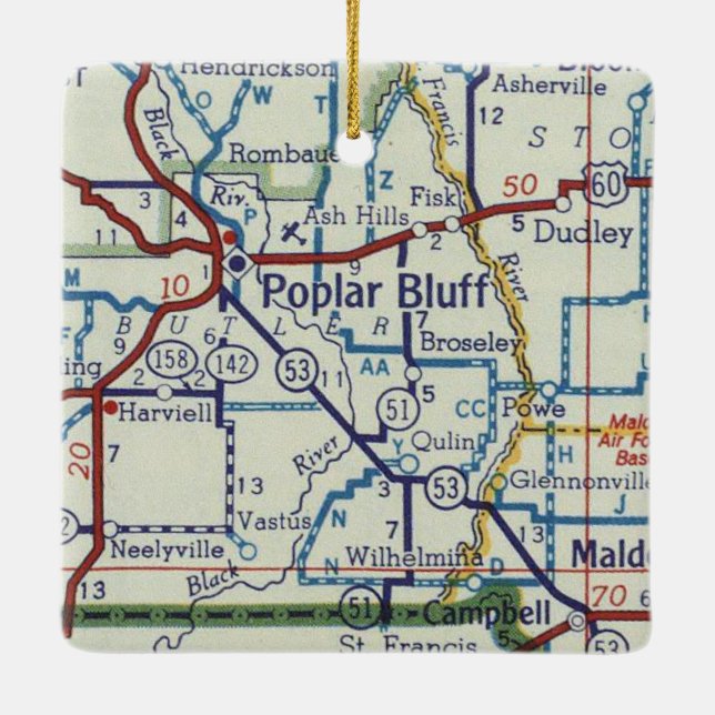 Poplar Bluff MO Vintage Map Keramikornament (Rückseite)