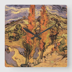 Poplars auf der Straße durch Hügel von Vincent van Quadratische Wanduhr