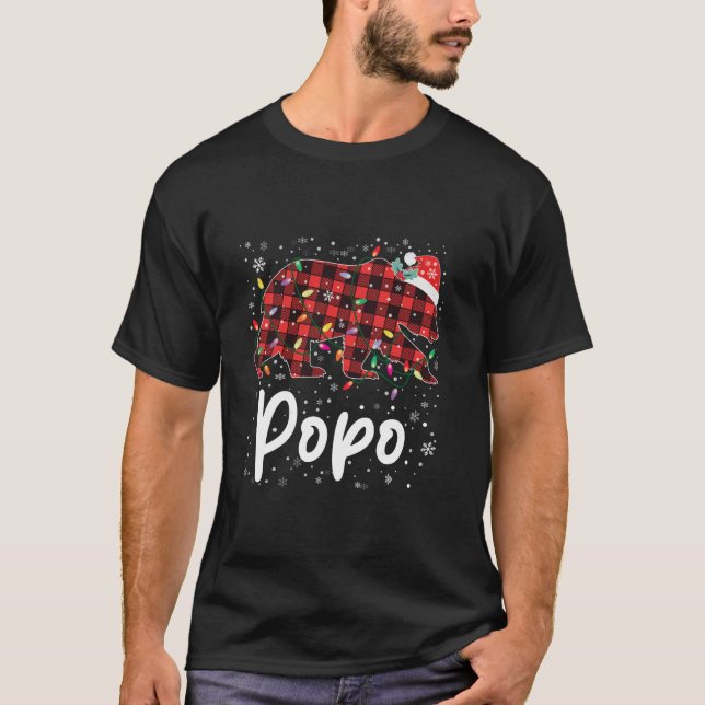 Popo Bear Red Kariert Weihnachten Pajama Merry Xma T-Shirt (Vorderseite)