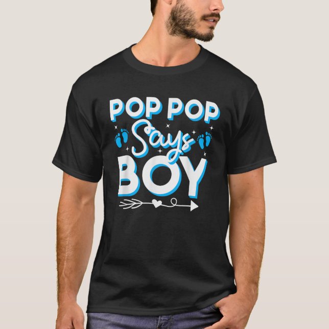 Popo Pop sagt, Boy Gender Reveal Party Familie Tea T-Shirt (Vorderseite)