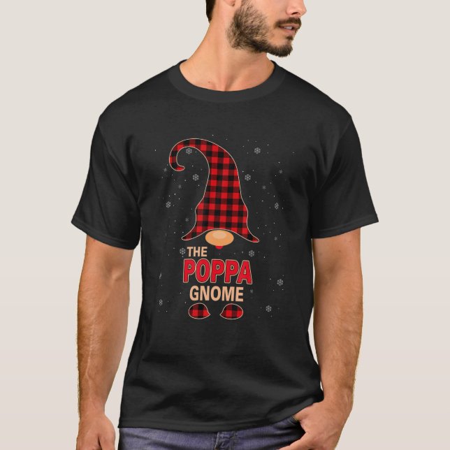 Poppa Gnome Weihnachts Rotes Buffalo Kariert Pajam T-Shirt (Vorderseite)