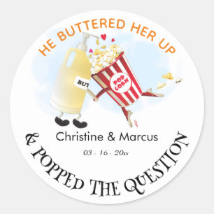 Popped The Question Popcorn & Butter Verlobung Runder Aufkleber