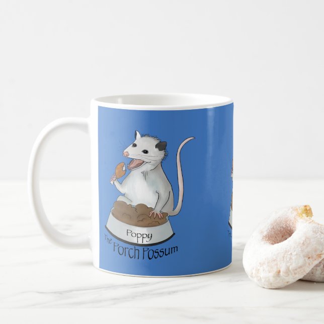Poppen Die Porch Possum Kaffee Tasse, blauer Kaffe Kaffeetasse (Mit Donut)