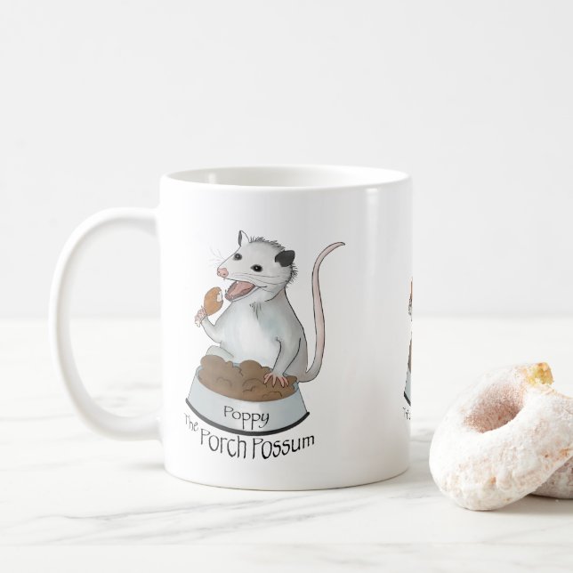 Poppen Die Porch Possum Kaffee Tasse, weiß Kaffeetasse (Mit Donut)