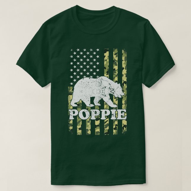 Poppie Bear Camping Hiking Camouflage USA T-Shirt (Design vorne)