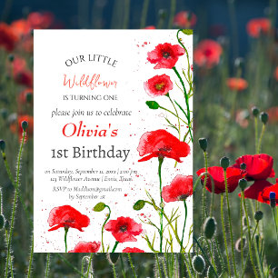 Poppies 1. Geburtstagsmädchen Rote Flora Einladung