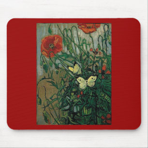 Poppies and Butterflies (F748) Van Gogh Fine Art Mousepad