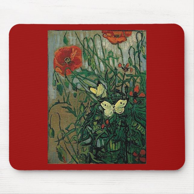 Poppies and Butterflies (F748) Van Gogh Fine Art Mousepad (Vorne)
