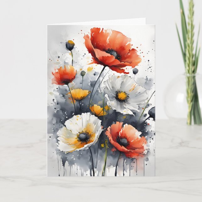 Poppies and daisies - Watercolor flowers Karte (Vorderseite)