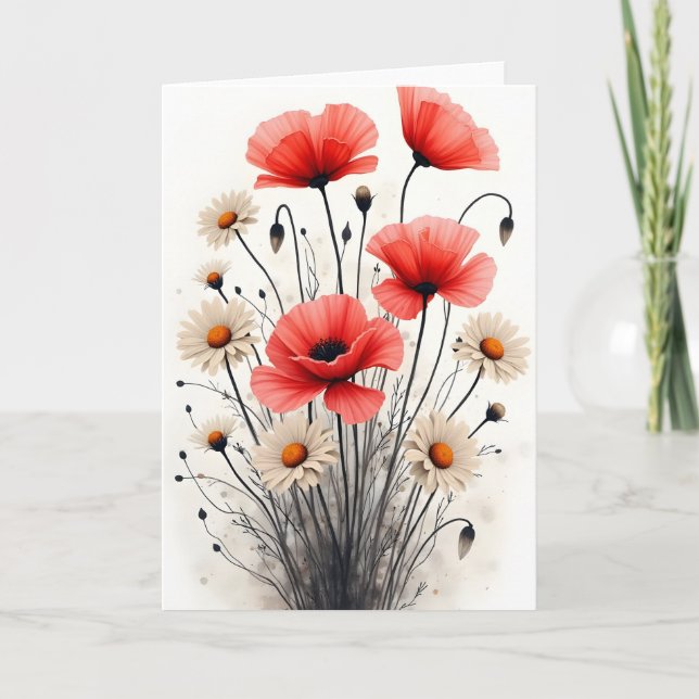 Poppies and daisies - Watercolor flowers Karte (Vorderseite)