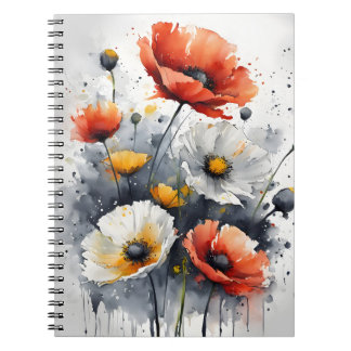 Poppies and daisies - Watercolor flowers Notizblock