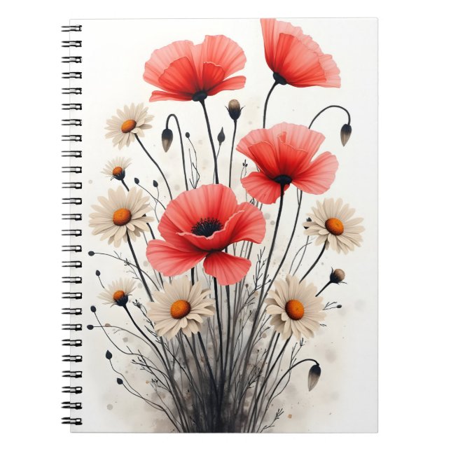 Poppies and daisies - Watercolor flowers Notizblock (Vorderseite)