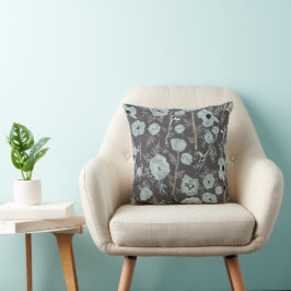 Poppies Blue Black Watercolor Floral Pattern Kissen