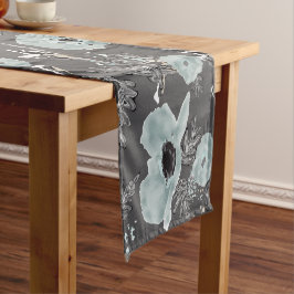 Poppies Blue Gray Charcoal Wasserfarben-Dekoration Kurzer Tischläufer