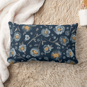 Poppies Blue Gray Floral Pattern Lendenkissen