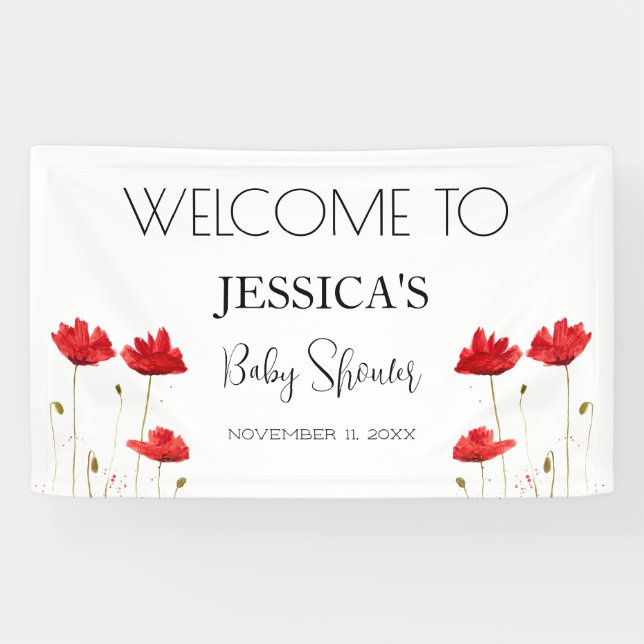 Poppies Blume Poppy Baby Dusche Begrüßungszeichen Banner (Horizontal)
