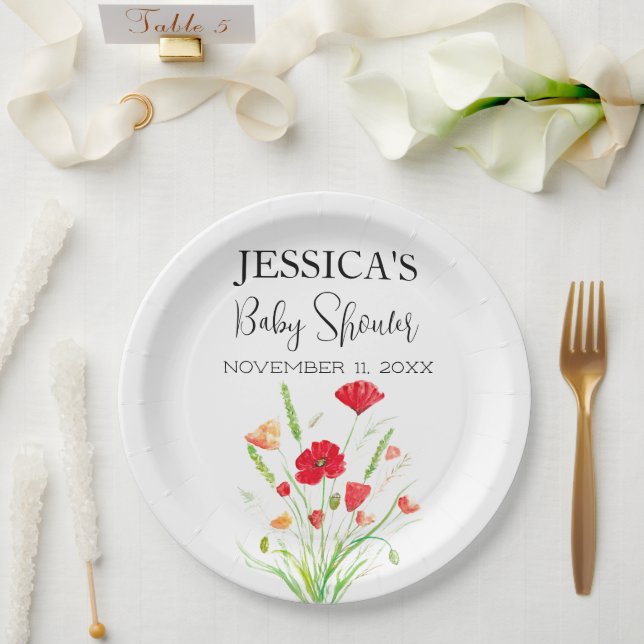 Poppies Blume Poppy Baby Dusche Wildblume Mädchen Pappteller (Hochzeit)