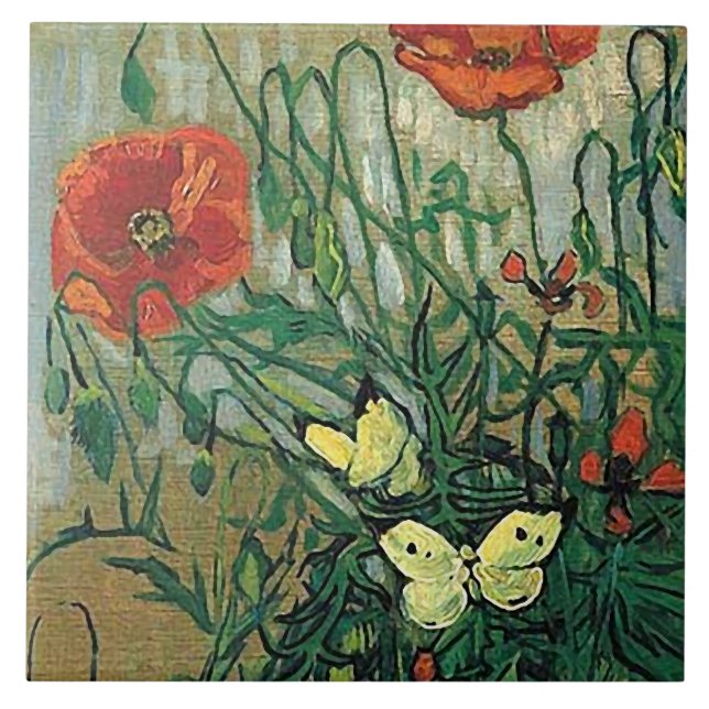 Poppies & Butterflies Van Gogh Fine Art Fliese (Vorderseite)