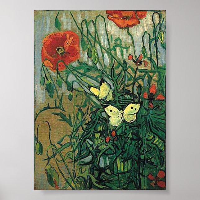 Poppies & Butterflies Van Gogh Fine Art Poster (Vorne)