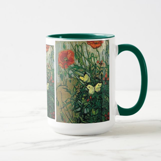 Poppies & Butterflies Van Gogh Fine Art Tasse (Rechts)