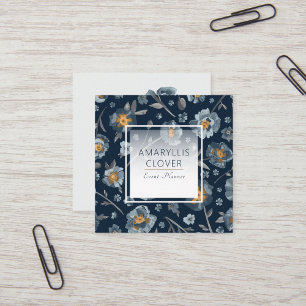 Poppies Charme Blauer Graugelbe Blumen Quadratische Visitenkarte