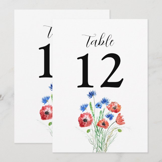 Poppies Cornblumen Blumen Rustikale Hochzeit Einladung (Vorne/Hinten)