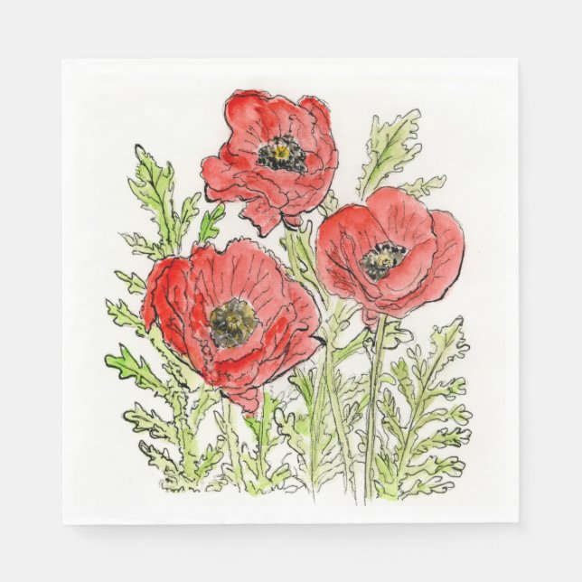 Poppies-Design auf Papierservietten (Vorderseite)