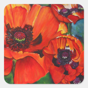 Poppies farbenfrohe Orangenmalerei Quadratischer Aufkleber