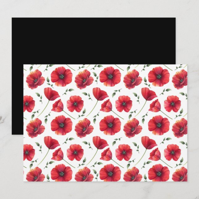 Poppies Floral Botanical Note Card Mitteilungskarte (Vorne/Hinten)