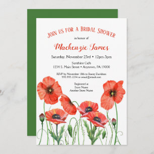 Poppies Floral Bridal Dusche Einladung Wasserfarbe