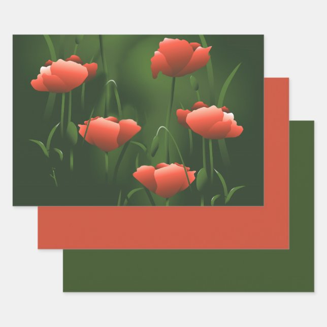 Poppies floral Poppy Geschenkpapier Set (Set)