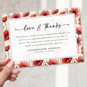 Poppies Floral Script Beileid Beuneral Dankeskarte
