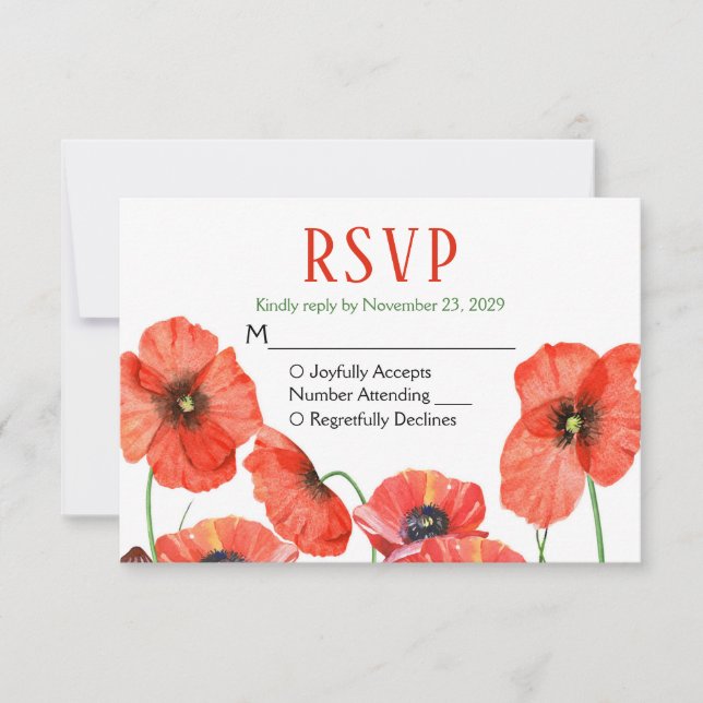 Poppies Floral UAWG Wedding Response RSVP Karte (Vorderseite)