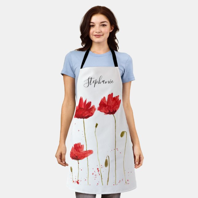 Poppies floraler Roter Mohn Botanischer Art Sommer Schürze (Getragen)