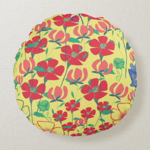 Poppies Garden Yellow Round Cushion Rundes Kissen