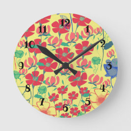 Poppies Garden Yellow Wall Clock Runde Wanduhr
