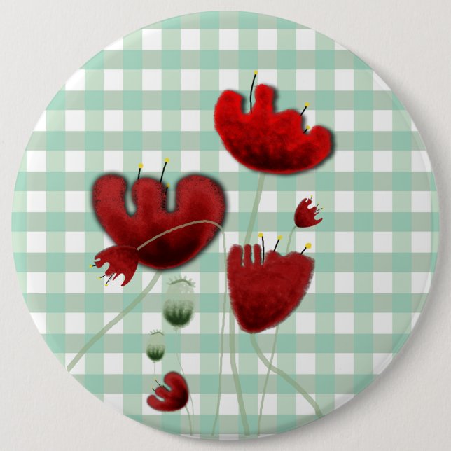 Poppies Gingham Field Country Kiss Brooch Knopf Button (Vorderseite)