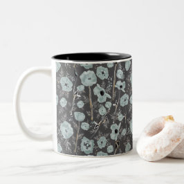 Poppies Gray Blue Black Watercolor Blume Zweifarbige Tasse