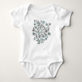 Poppies Gray Blue Flowers Baby Strampler