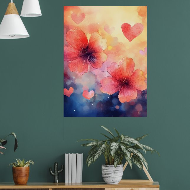 Poppies & Hearts - Romantisches Watercolor Art Pos Poster (Wohnzimmer 1)