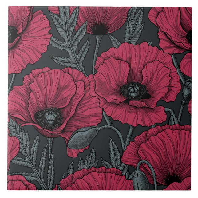 Poppies in Viva Magenta Fliese (Vorderseite)