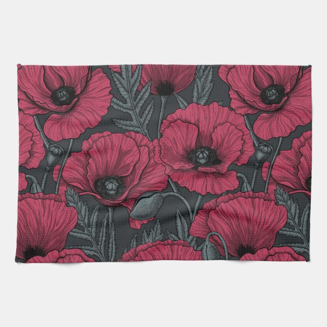 Poppies in Viva Magenta Geschirrtuch (Horizontal)