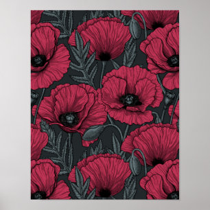 Poppies in Viva Magenta Poster