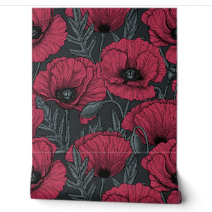 Poppies in Viva Magenta Tapete