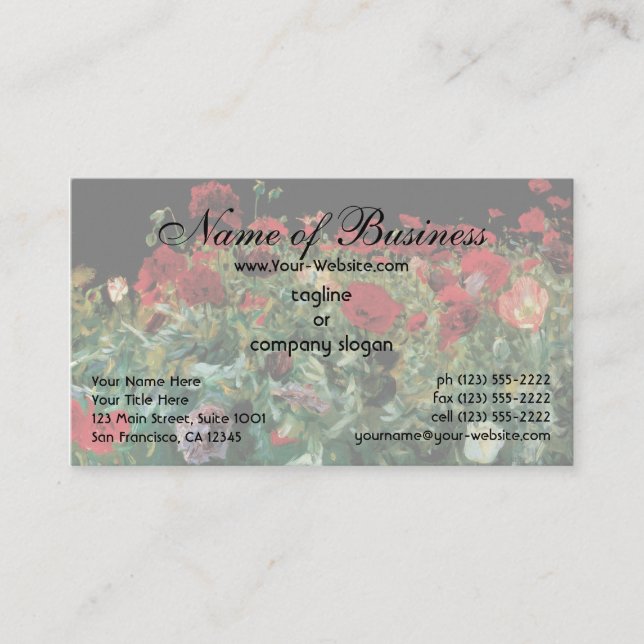 Poppies, John Singer Sargent, Vintage Realismus Ar Visitenkarte (Vorderseite)