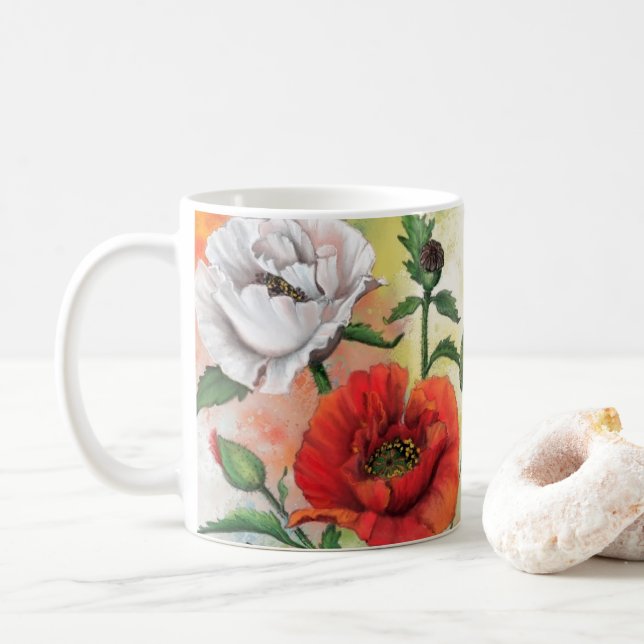 Poppies Kaffee Tasse Mohn Blume (Mit Donut)