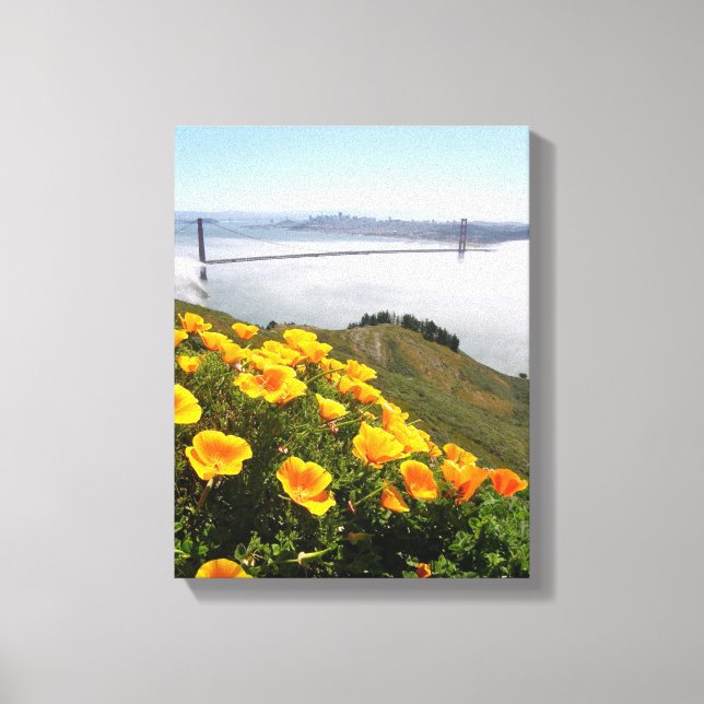 Poppies lächeln an der Golden Gate Bridge 11x14x.7 Leinwanddruck (Vorderseite)