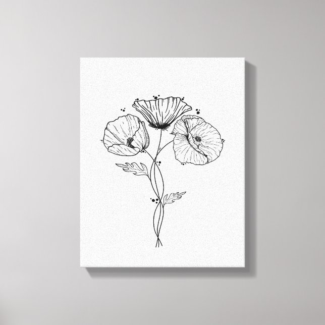 Poppies Minimalistisch Art Line Zeichnend Leinwanddruck (Vorderseite)