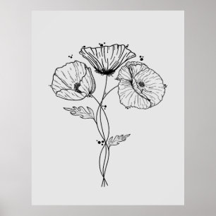Poppies Minimalistisch Art Line Zeichnend Poster